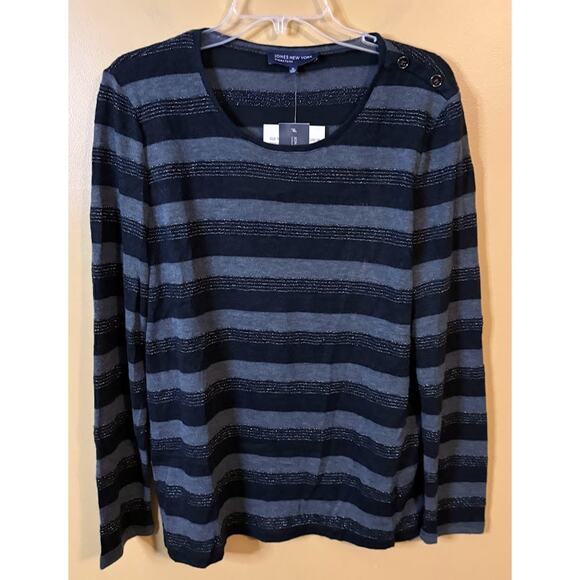 Jones New York Women's Black Gray Striped Sweater Size XL NWT - Picture 1 of 5